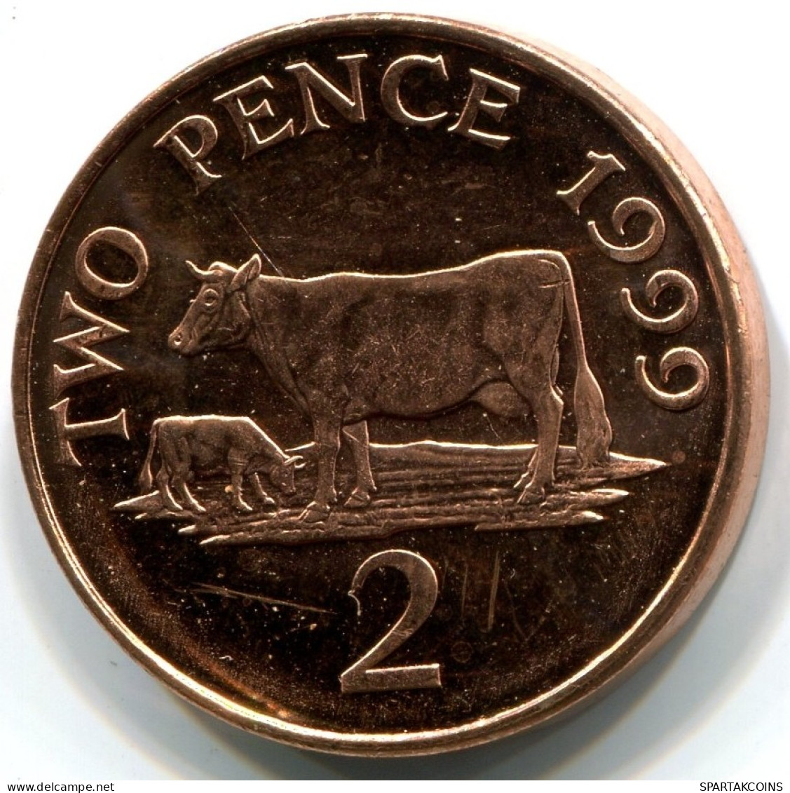 2 PENNI 1999 GUERNSEY UNC Moneda QUEEN GUERNSEY COW #W11162.E.A - Guernesey