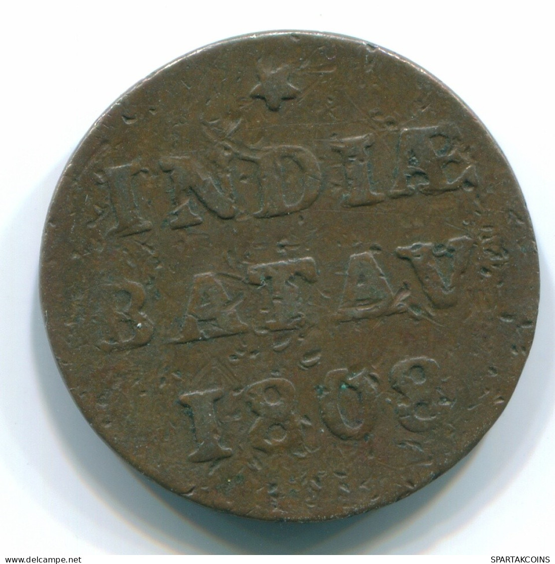 1808 VOC BATAVIA 1 DUIT INDES ORIENTALES NÉERLANDAISES Colonial Pièce #S11706.F.A - Indes Néerlandaises
