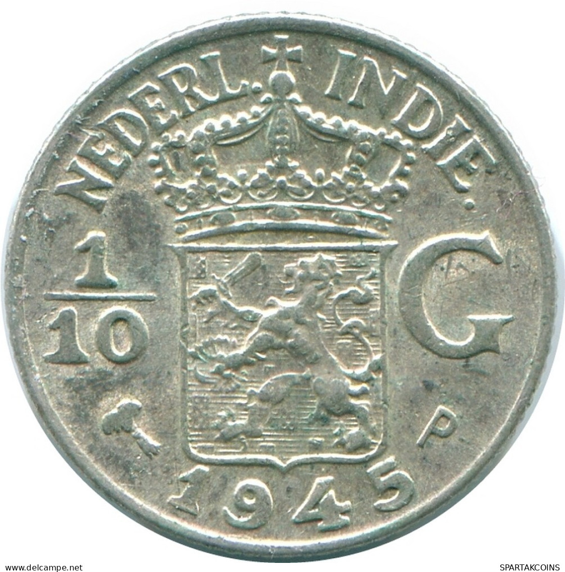 1/10 GULDEN 1945 P INDES ORIENTALES NÉERLANDAISES ARGENT Colonial Pièce #NL14112.3.F.A - Indes Néerlandaises