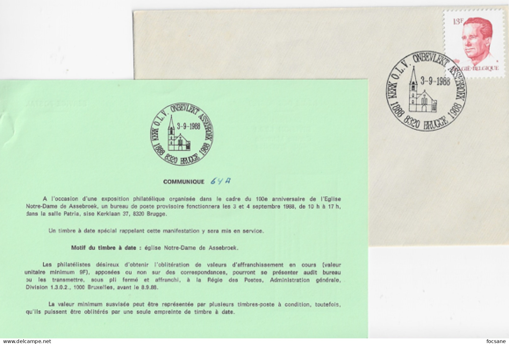 (64 A) 8320 Brugge   3-9-1988 Timbre N° 2203 - Altri & Non Classificati