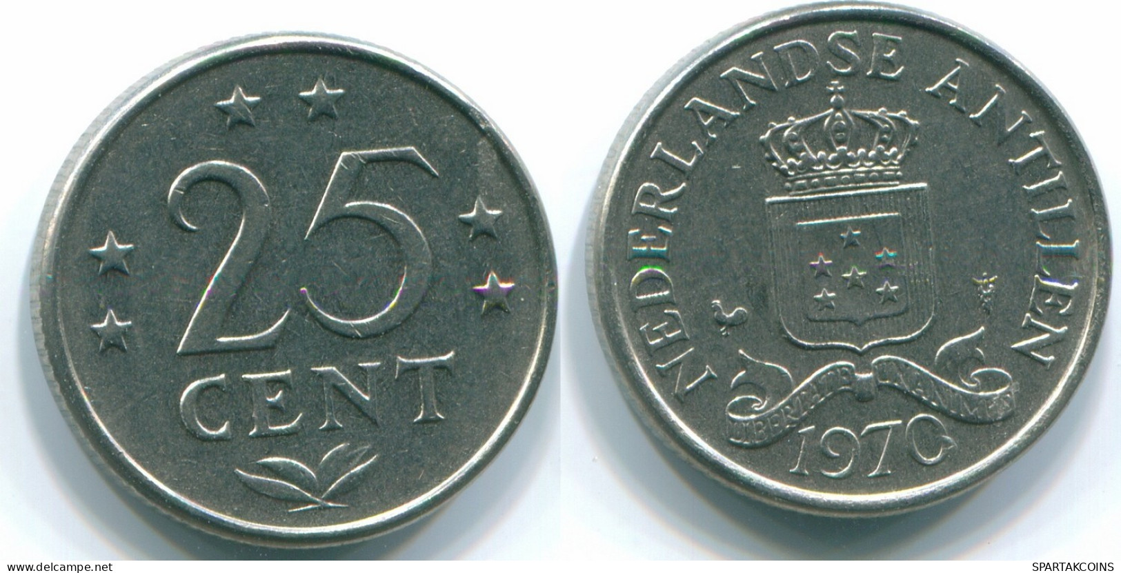 25 CENTS 1970 NETHERLANDS ANTILLES Nickel Colonial Coin #S11469.U.A - Antilles Néerlandaises