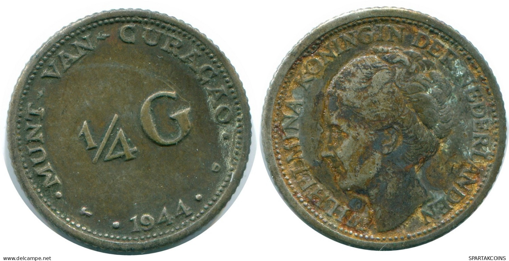 1/4 GULDEN 1944 CURACAO Netherlands SILVER Colonial Coin #NL10636.4.U.A - Curacao