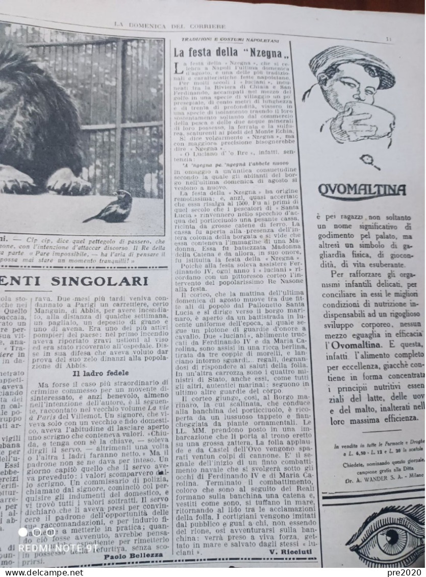 DOMENICA DEL CORRIERE 1930 NAPOLI FESTA DELLA ‘NZEGNA SCALATORI ARTICOLO DI DARIO NICCODEMI - Otros & Sin Clasificación