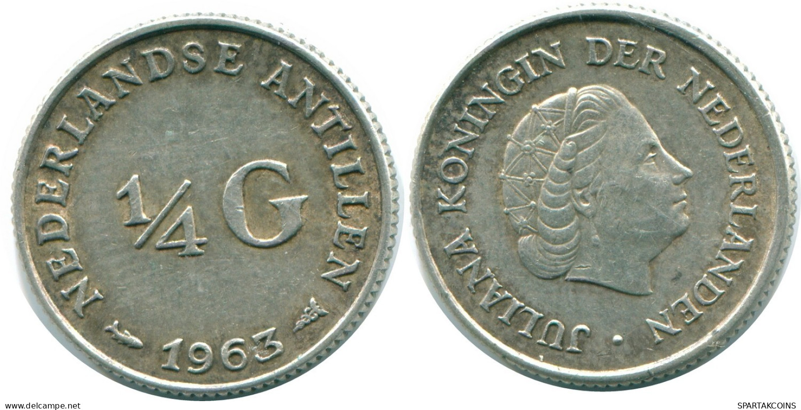 1/4 GULDEN 1963 NIEDERLÄNDISCHE ANTILLEN SILBER Koloniale Münze #NL11256.4.D.A - Netherlands Antilles