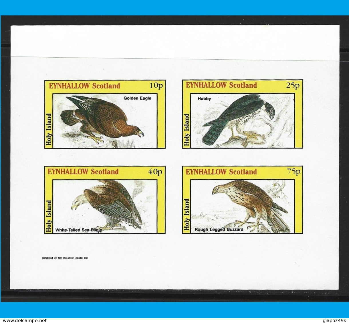● EYNHALLOW SCOTLAND 1982 ● Holy Island  ֍ ️Uccelli Rapaci ● Birds Of Prey  ● BF Con 4 Valori ● Imperforated ● N. XX ● - Emisiones Locales