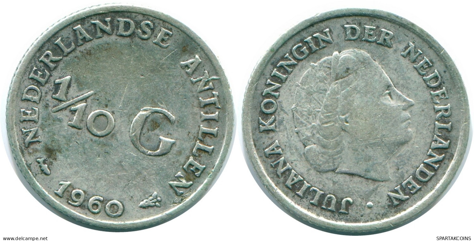 1/10 GULDEN 1960 ANTILLAS NEERLANDESAS PLATA Colonial Moneda #NL12298.3.E.A - Netherlands Antilles