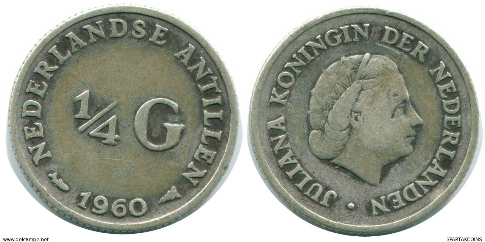 1/4 GULDEN 1960 NETHERLANDS ANTILLES SILVER Colonial Coin #NL11091.4.U.A - Antilles Néerlandaises