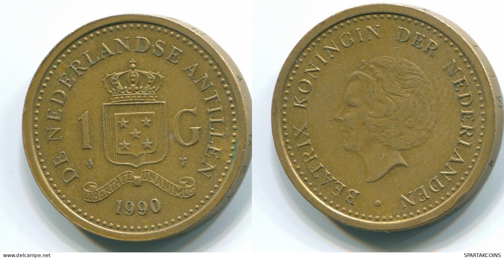 1 GULDEN 1990 NETHERLANDS ANTILLES Aureate Steel Colonial Coin #S12104.U.A - Niederländische Antillen