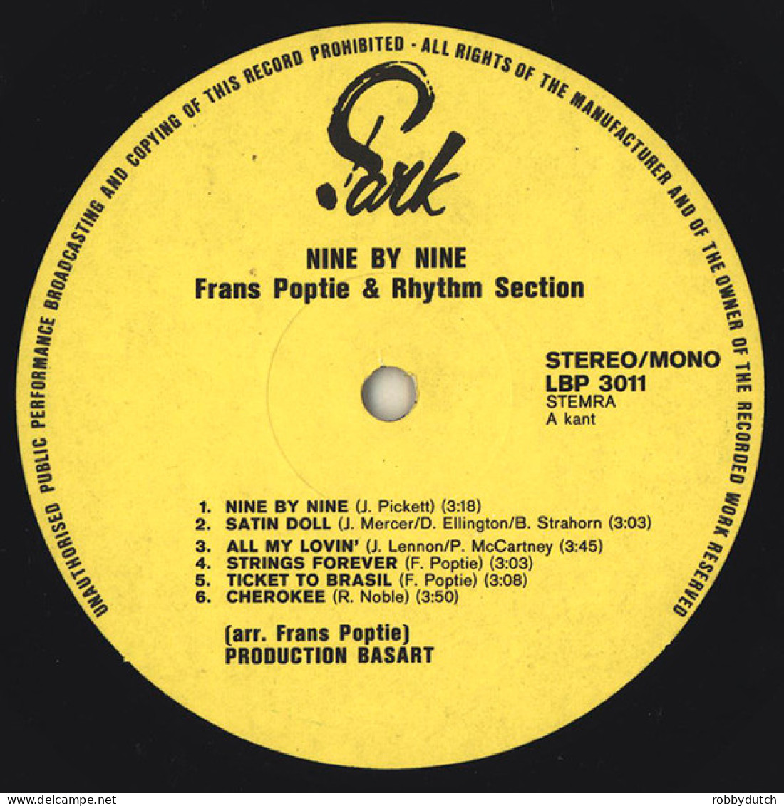 * LP *  FRANS POPTIE & RHYTHM SECTION - NINE BY NINE (Holland 1971 EX-) - Jazz