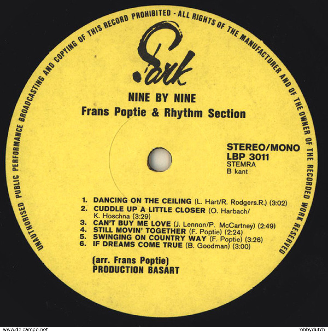 * LP *  FRANS POPTIE & RHYTHM SECTION - NINE BY NINE (Holland 1971 EX-) - Jazz