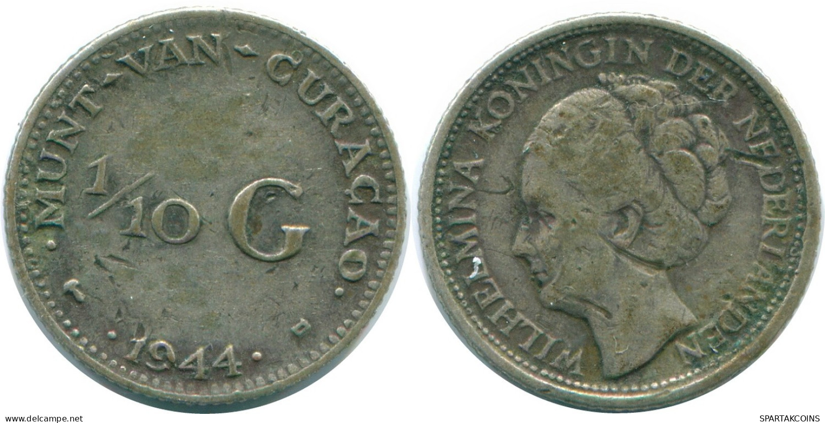 1/10 GULDEN 1944 CURACAO Netherlands SILVER Colonial Coin #NL11744.3.U.A - Curacao