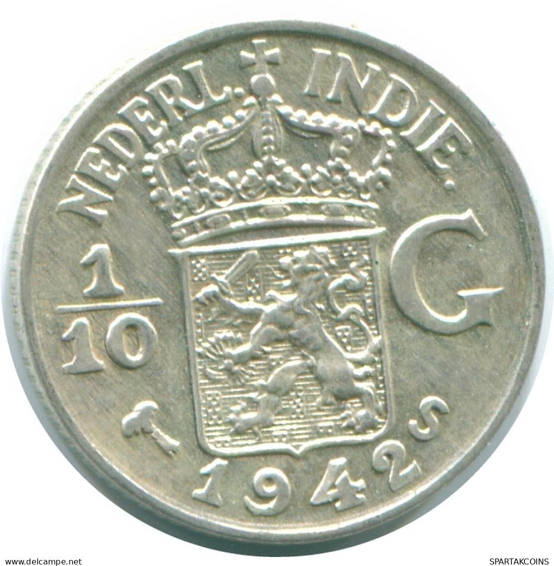 1/10 GULDEN 1942 NETHERLANDS EAST INDIES SILVER Colonial Coin #NL13891.3.U.A - Nederlands-Indië