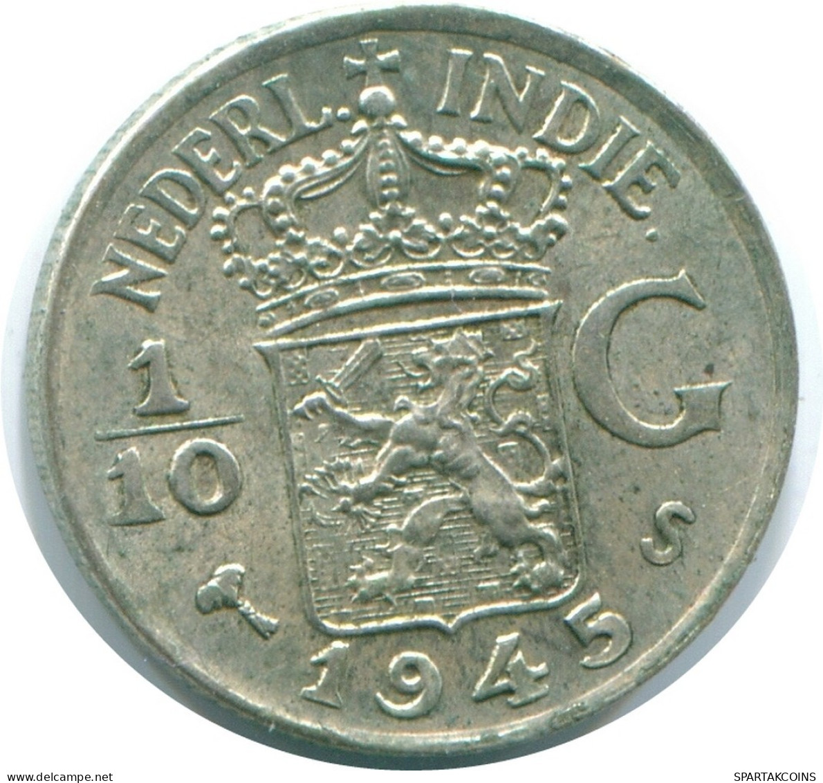 1/10 GULDEN 1945 S INDES ORIENTALES NÉERLANDAISES ARGENT Colonial Pièce #NL14141.3.F.A - Indie Olandesi