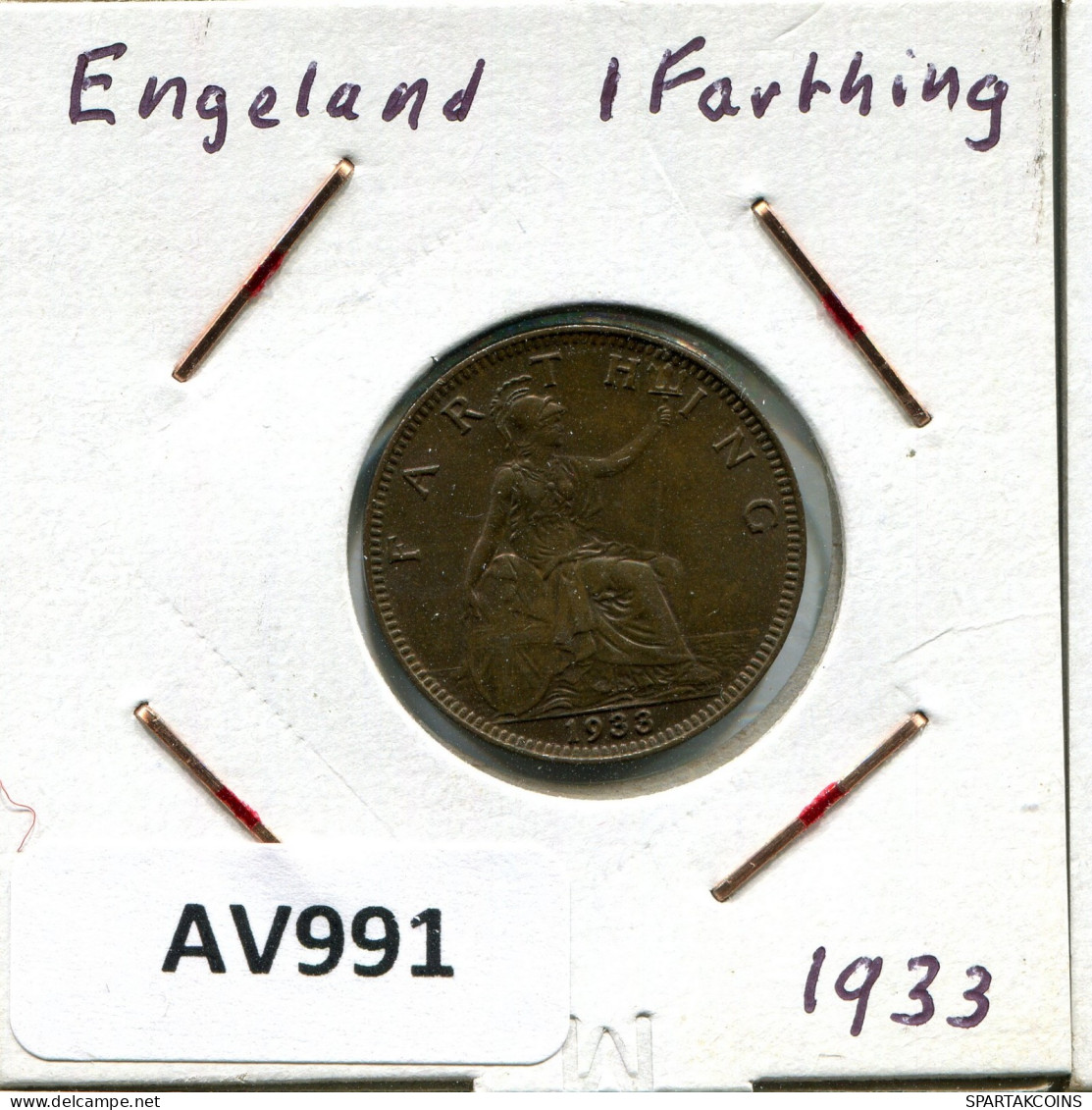 FARTHING 1933 UK GRANDE-BRETAGNE GREAT BRITAIN Pièce #AV991.F.A - B. 1 Farthing