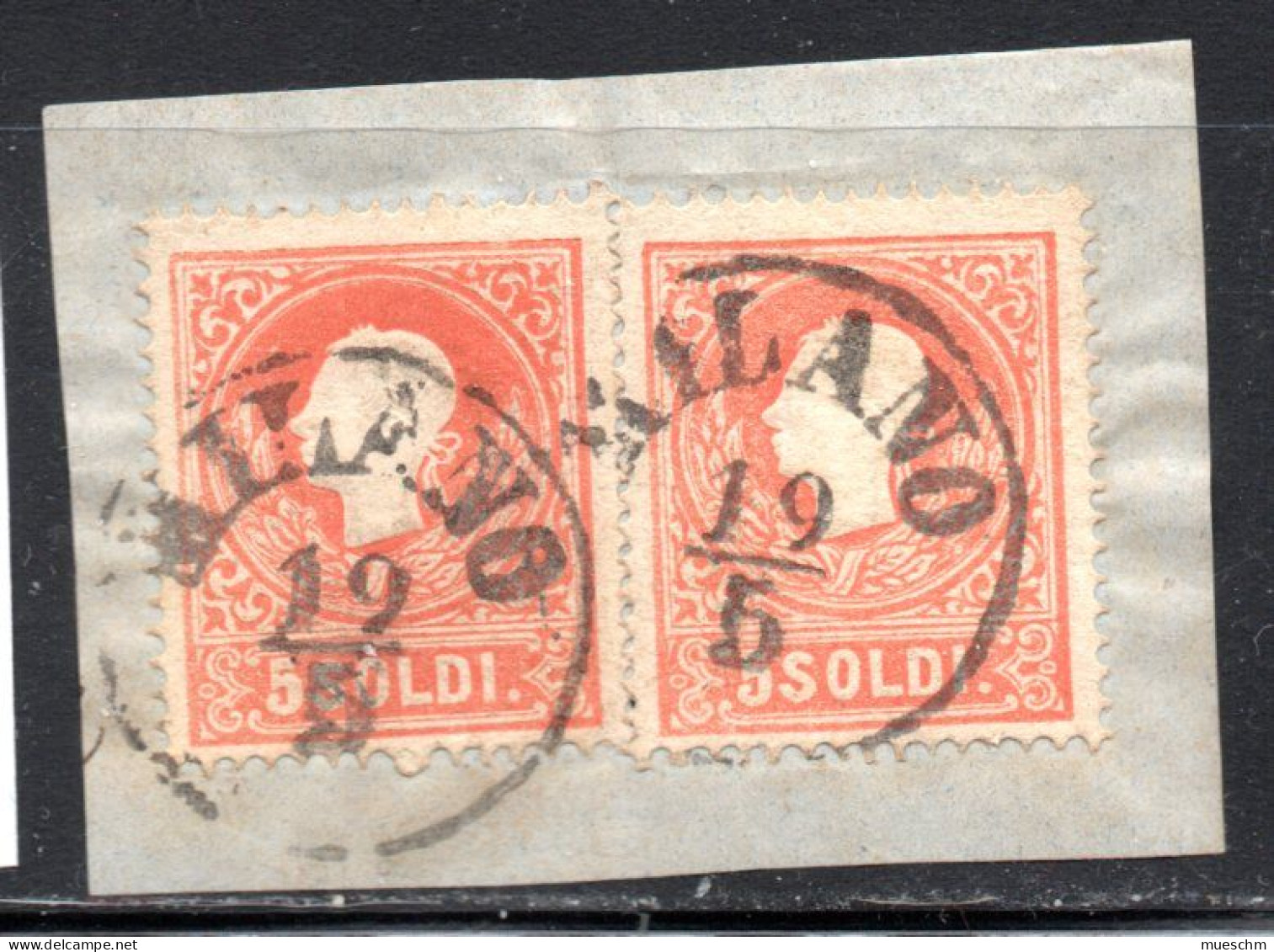 Österreich, Lomb.u.Venet., 1858, Kaiser Fr.Josef, 5 Soldi, Waagr. Paar Von MiNr.9, Stempel "Milano"  (20176E) - Oblitérés