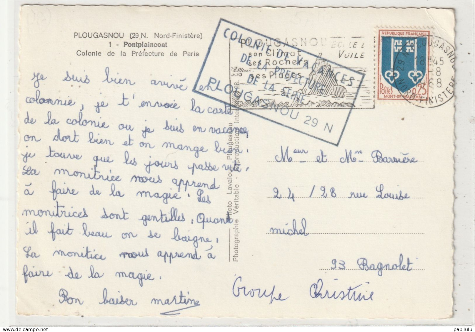 198 DEPT 29 : édit. Lavalou N° 1 : Plougasnou Pontplaincoat Colonie De La Préfecture De Paris - Plougasnou