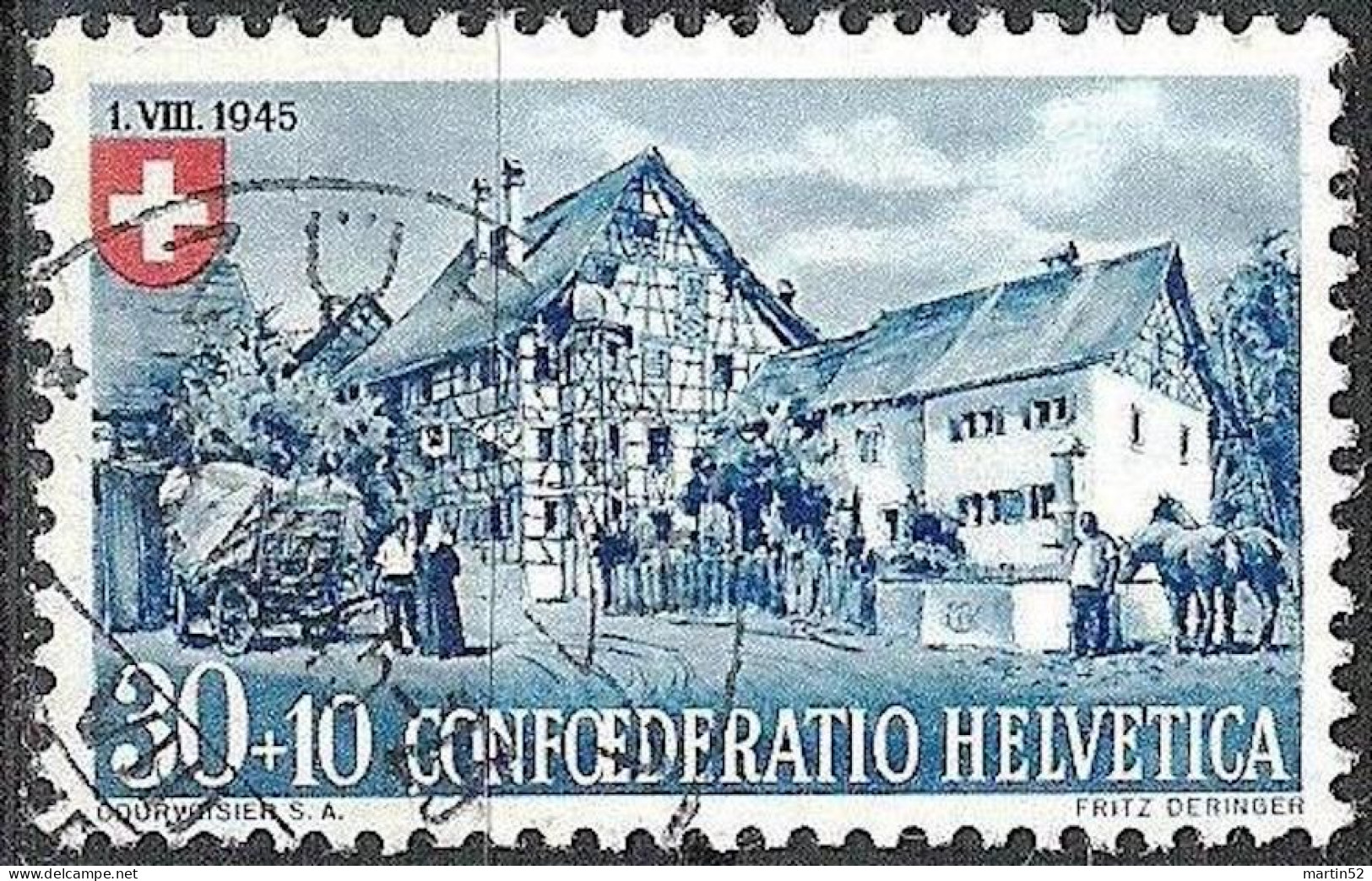 Schweiz Suisse Pro Patria 1945 Ostschweizer Riegelhaus Zu WII 29 Mi 463 Yv 422 Voll-⊙ ZÜRICH 5.VIII.45 (Zu CHF 50.00) - Gebraucht