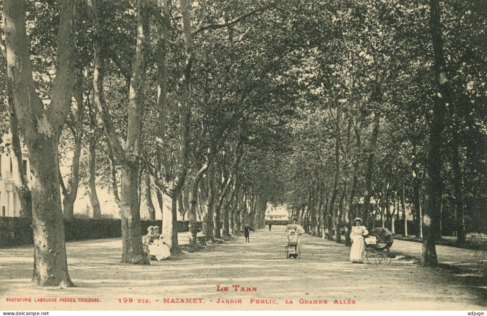 CPA- MAZAMET- Jardin Public, La Grande Allée - Nourrices, Landeaux* Phototypie Labouche 1909- Ambulant Mazamet à Castres - Mazamet