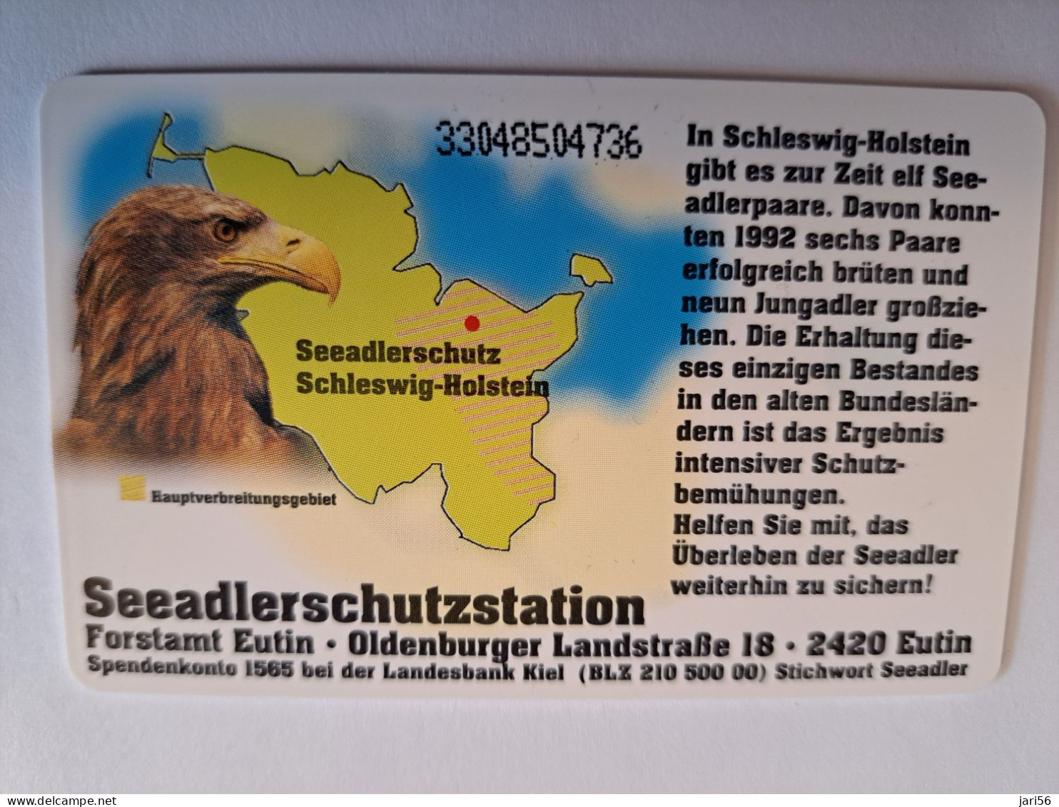 DUITSLAND/ GERMANY  CHIPCARD/ SEA/ EAGLE/ BIRD/ NATUR  / 25.000  EX / 6 DM  CARD / O 708 / MINT CARD **16606** - S-Series : Tills With Third Part Ads