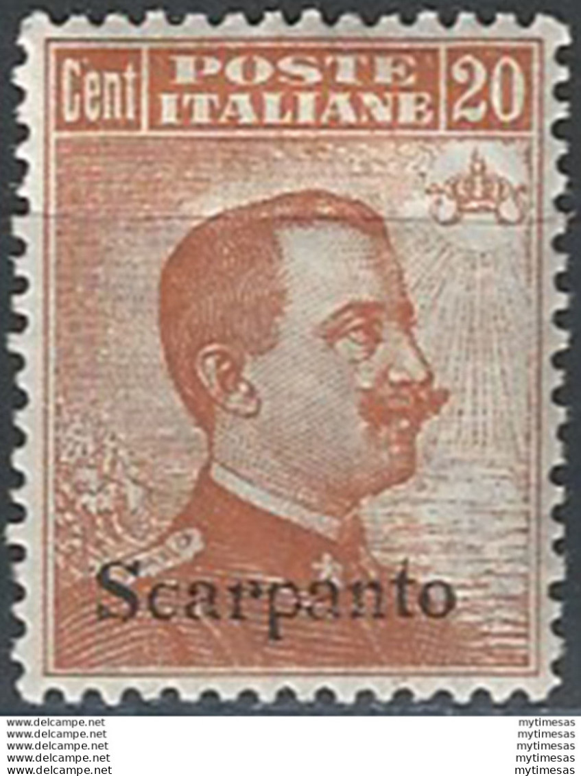 1921-22 Egeo Scarpanto 20c. Arancio Bc. MNH Sassone N. 11 - Andere & Zonder Classificatie