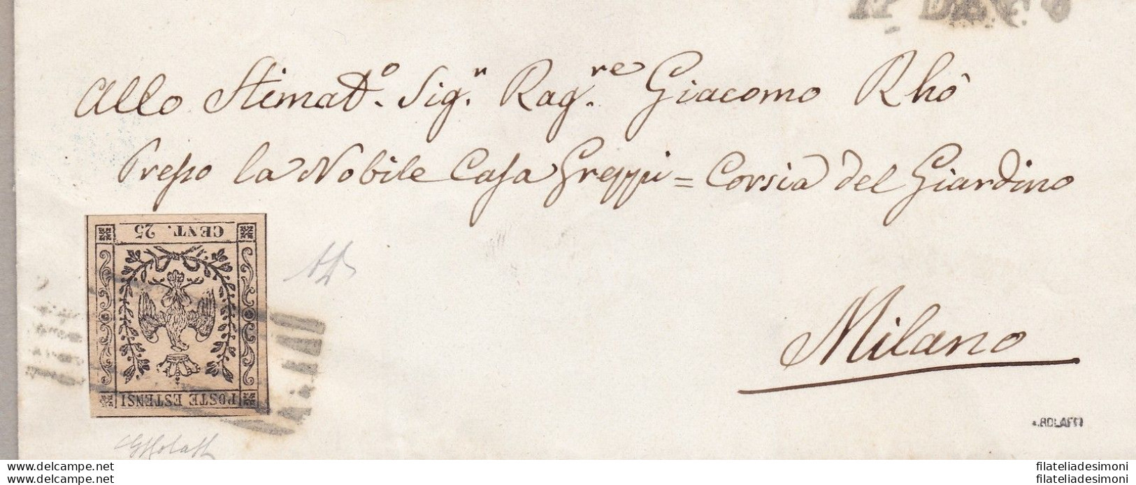 1852 MODENA, N° 4 25 Cent. Camoscio Chiaro SU LETTERA Firma Bolaffi Sigla AD - Modena