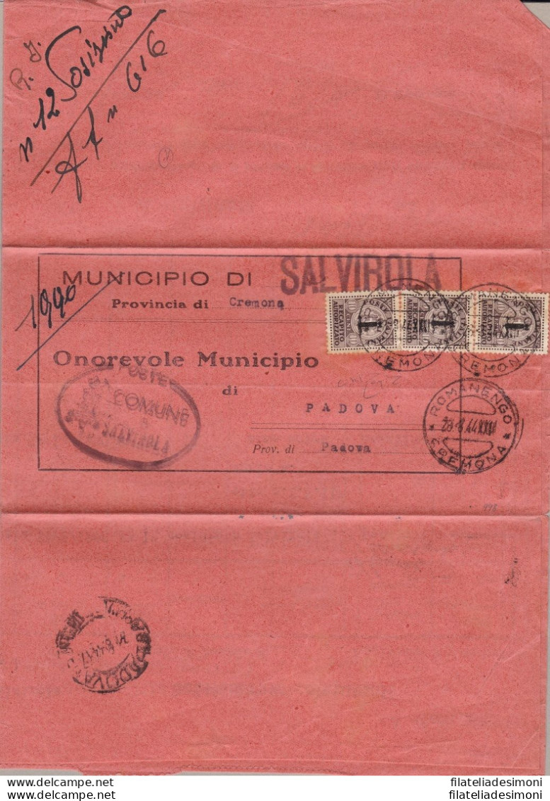 1944 RSI, Manoscritto Affrancato Con Tre Esemplari Del RA N° 4 - Interi Postali