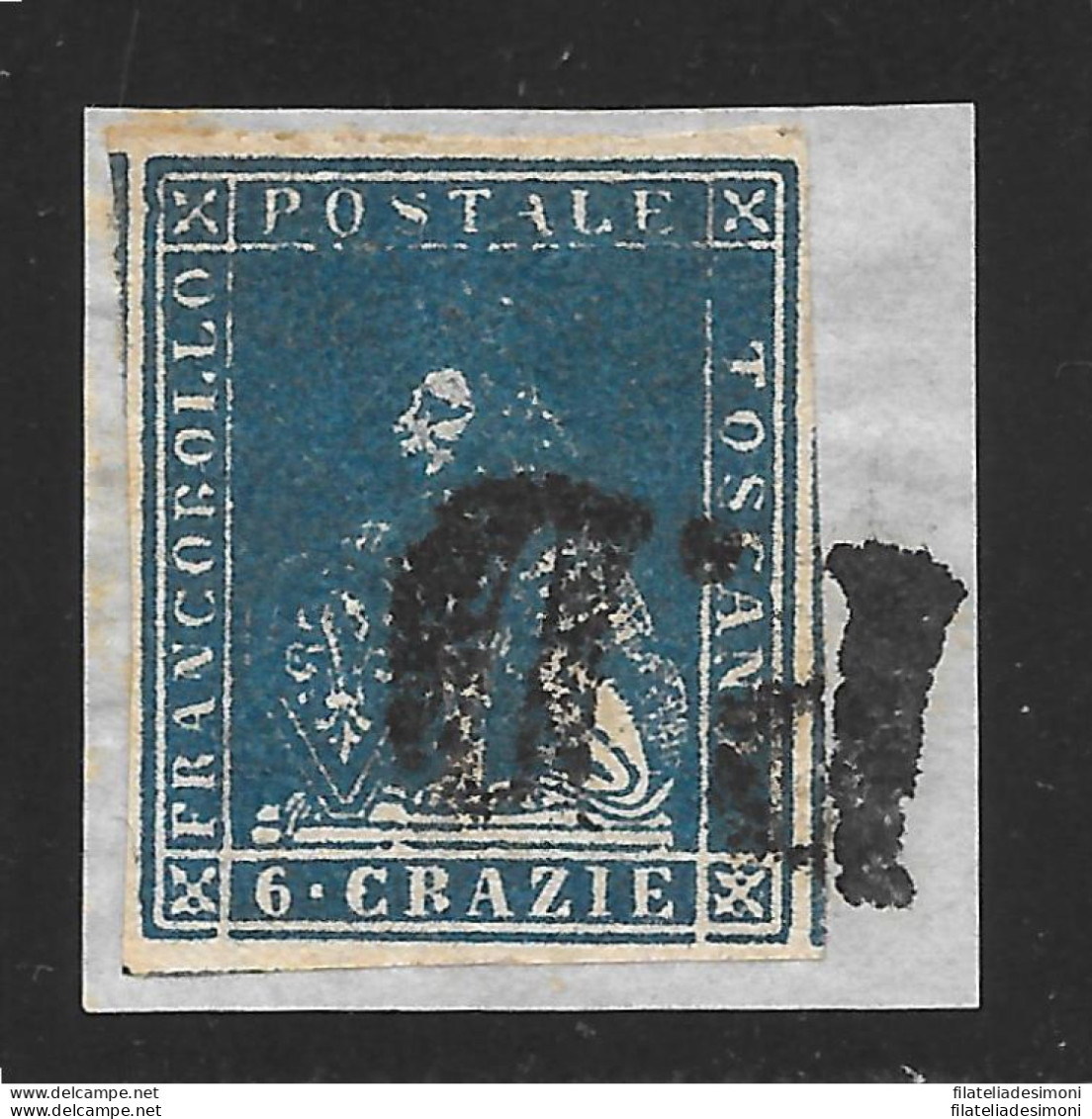 1857 TOSCANA, N° 15  6cr. Azzurro Firma BOLAFFI Per Esteso - Toskana