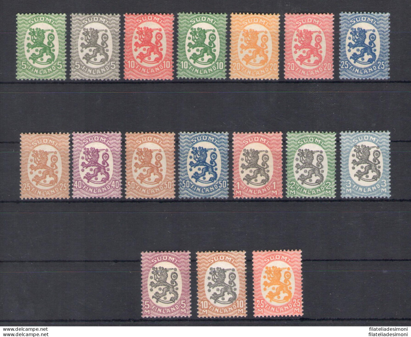 1917-21 FINLANDIA - N. 66/82 , Leone Rampante , 17 Valori MNH** - Altri & Non Classificati