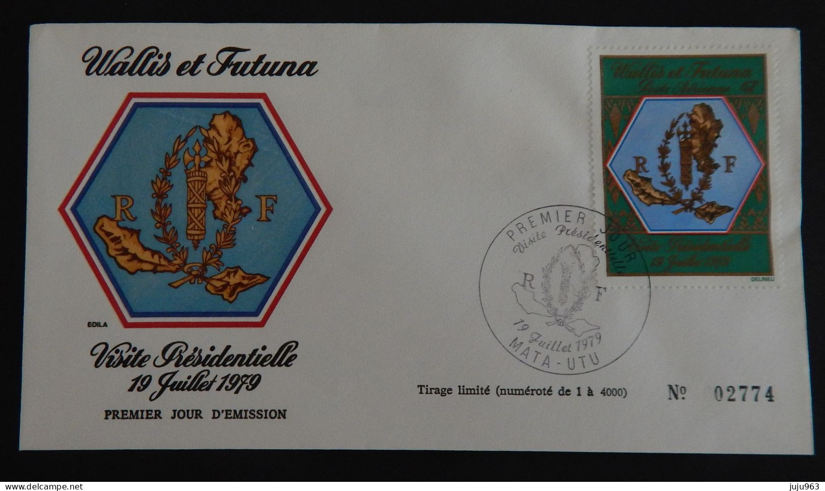 WALLIS ET FUTUNA FDC  YT PA 98  "VISITE PRESIDENTIELLE"  ANNÉE 1979 RABAT COLLE PARTIELLEMENT  AU VERSO - FDC