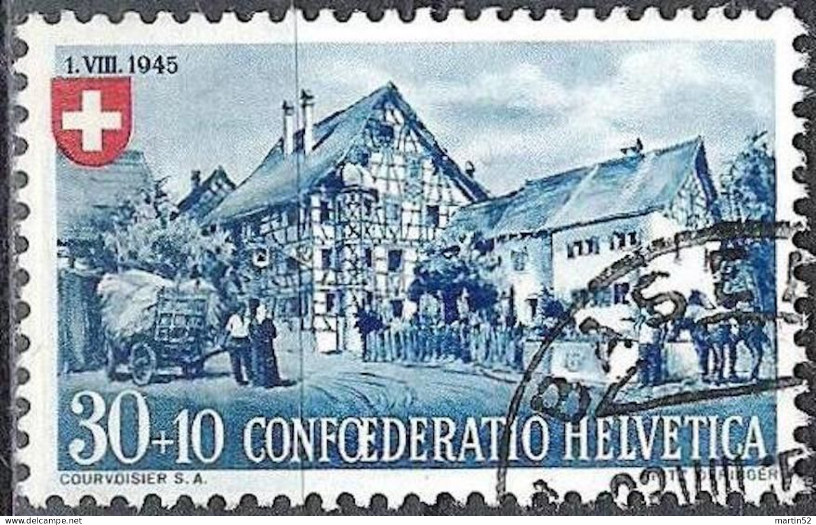 Schweiz Suisse Pro Patria 1945 Ostschweizer Riegelhaus Zu WII 29 Mi 463 Yv 422 Mit ⊙ BASEL 23.VIII.45 (Zu CHF 50.00) - Gebraucht