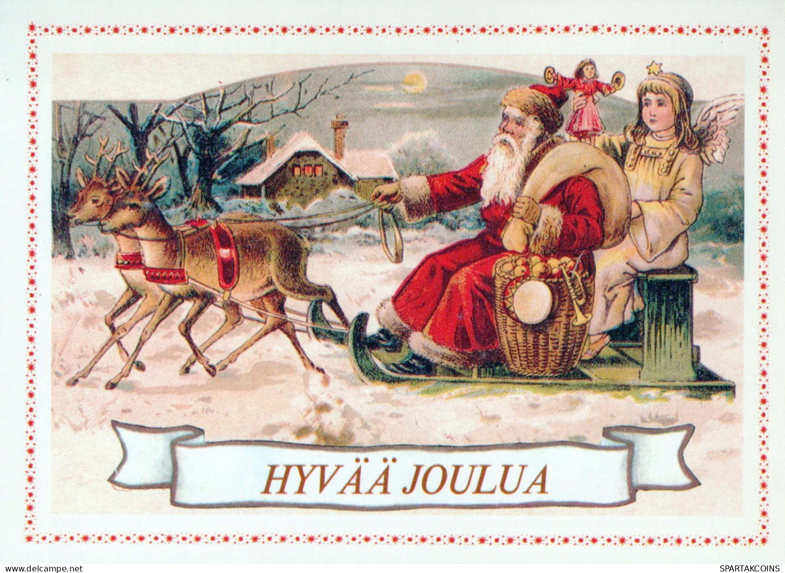 PÈRE NOËL Bonne Année Noël CERF Vintage Carte Postale CPSM #PBB200.A - Santa Claus