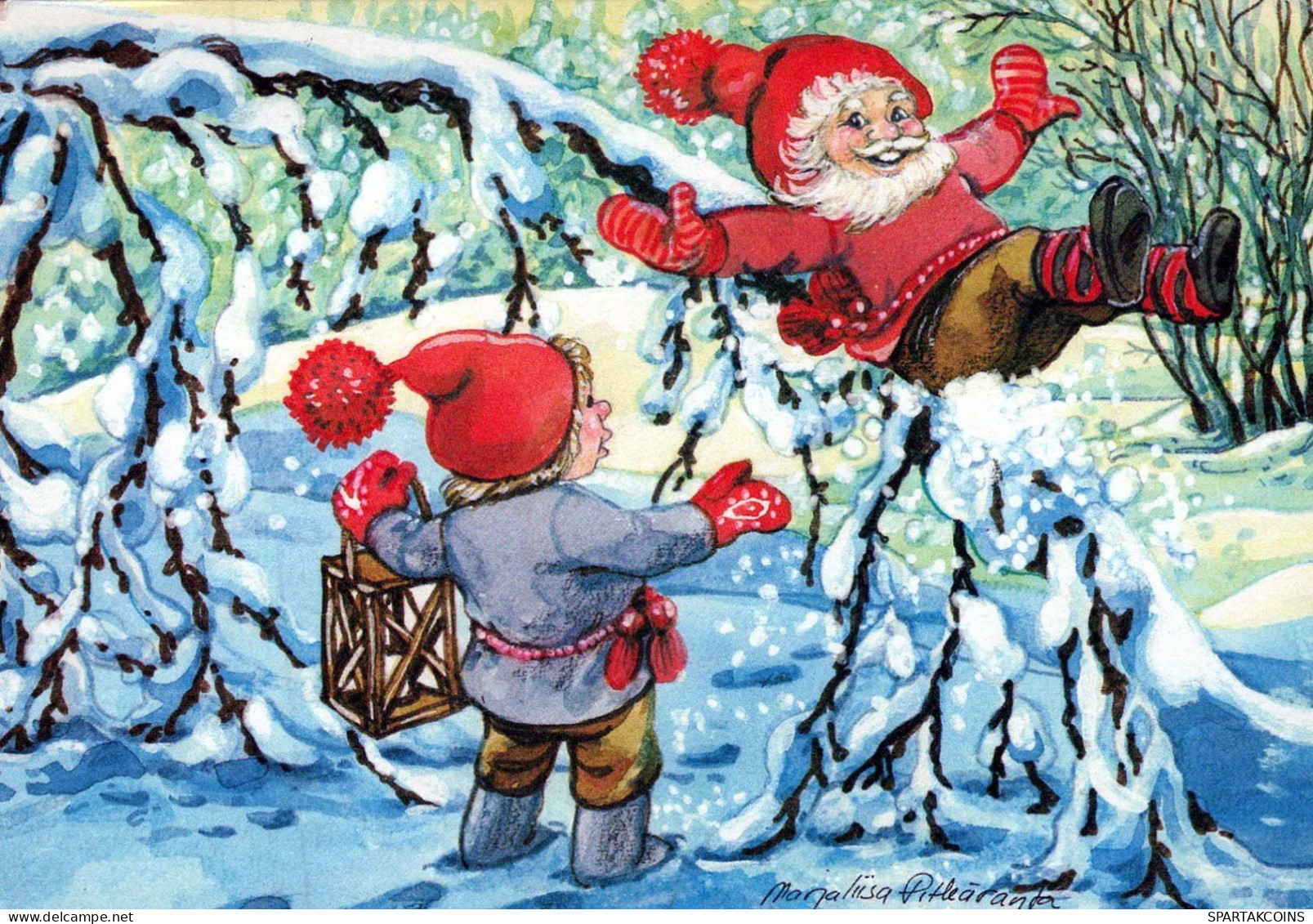 SANTA CLAUS Happy New Year Christmas GNOME Vintage Postcard CPSM #PAW408.A - Santa Claus