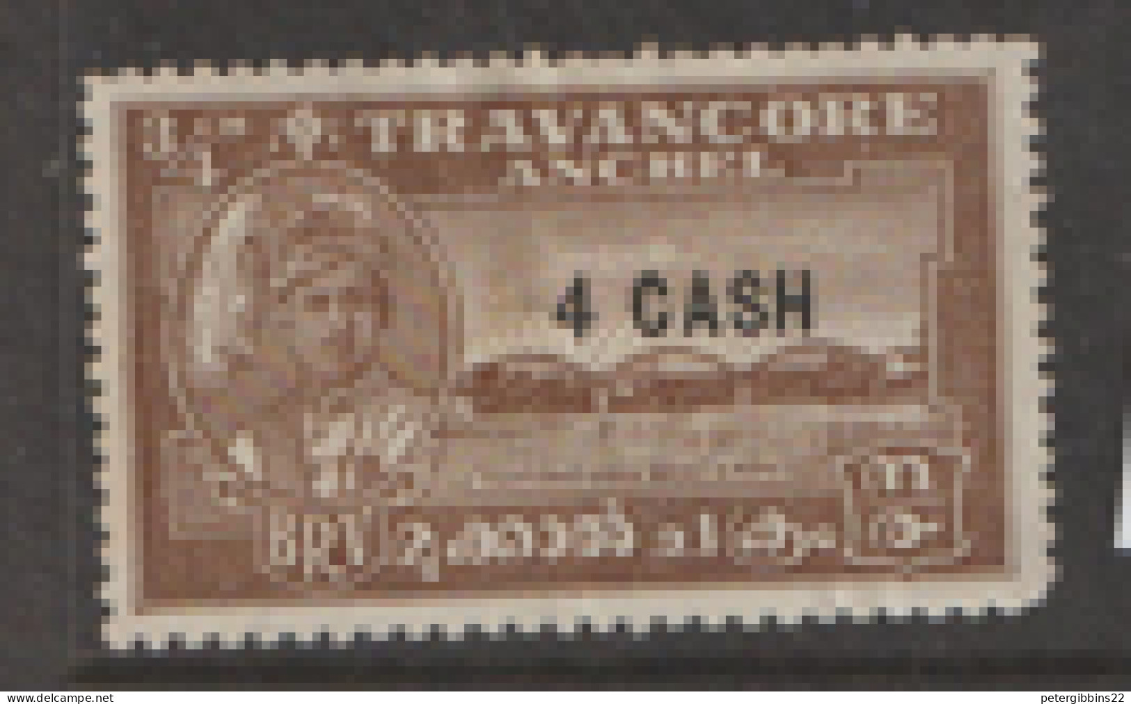 India Travancore 1941  SG 74 4ca  Surcharge  Perf 12.1/21 Mounted Mint - Travancore