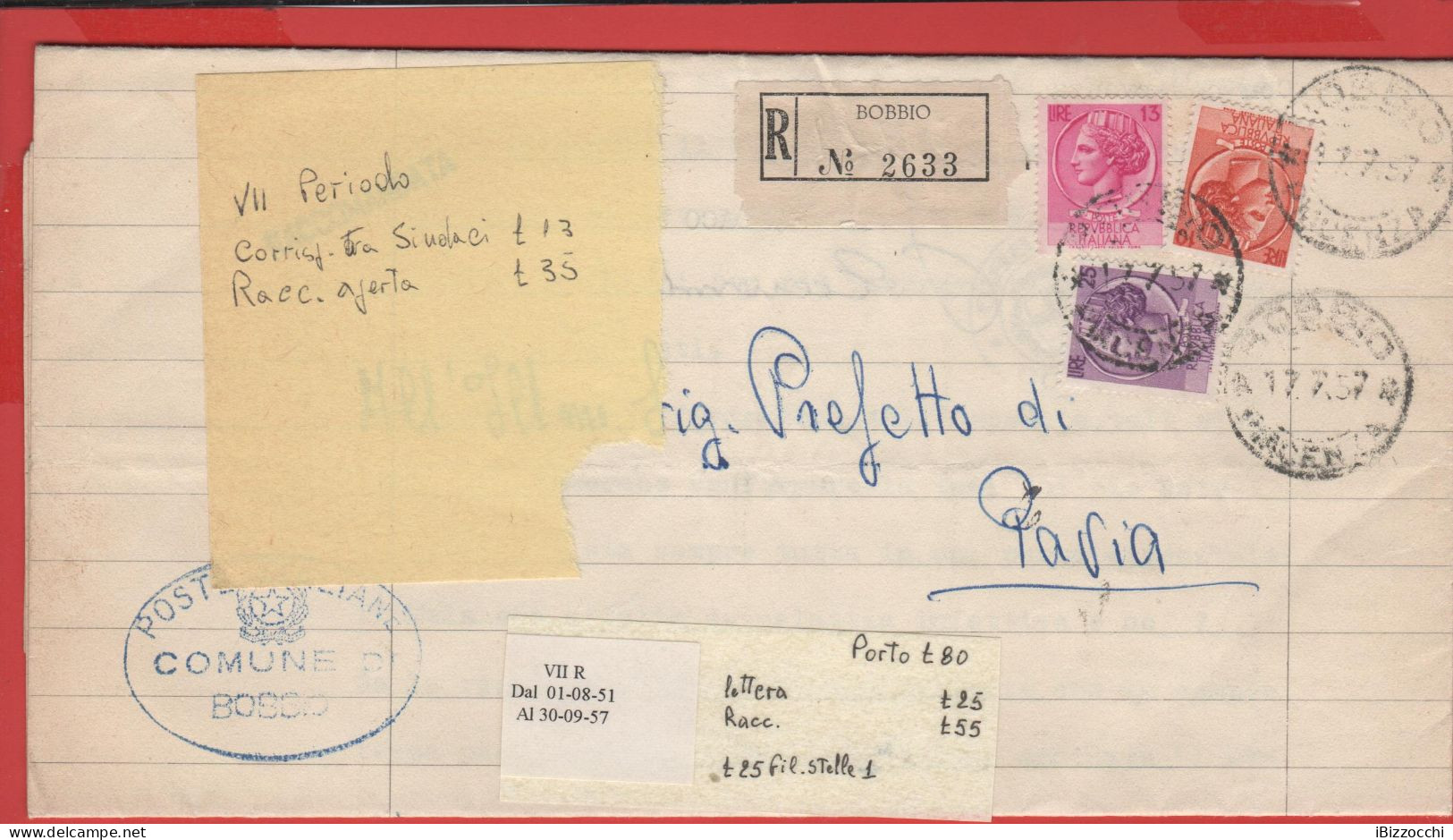 ITALIA - Storia Postale Repubblica - 1957 - 25 Antica Moneta Siracusana  + 13 Antica Moneta Siracusana + 10 Antica Monet - 1946-60: Storia Postale