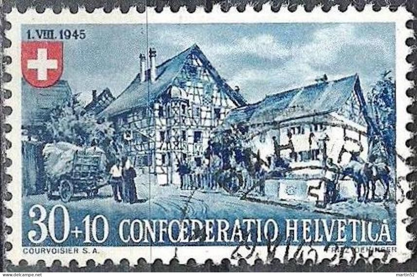 Schweiz Suisse Pro Patria 1945 Ostschweizer Riegelhaus Zu WII 29 Mi 463 Yv 422 Mit ⊙ BAHNPOST 29.XI.45 (Zu CHF 50.00) - Used Stamps