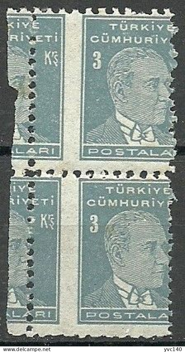 Turkey; 1951 6th Ataturk Issue 3 K. ERROR "Shifted Perf." MNH** - Unused Stamps