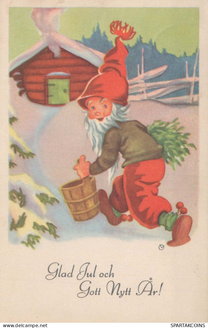 PÈRE NOËL Bonne Année Noël GNOME Vintage Carte Postale CPSMPF #PKD378.A - Santa Claus