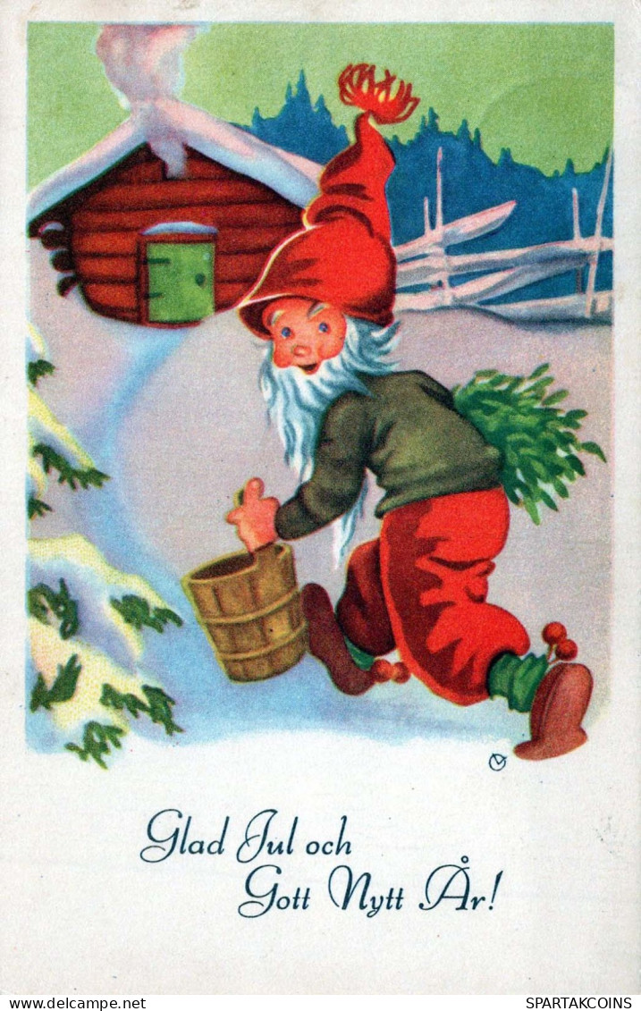 PÈRE NOËL Bonne Année Noël GNOME Vintage Carte Postale CPSMPF #PKD378.A - Santa Claus