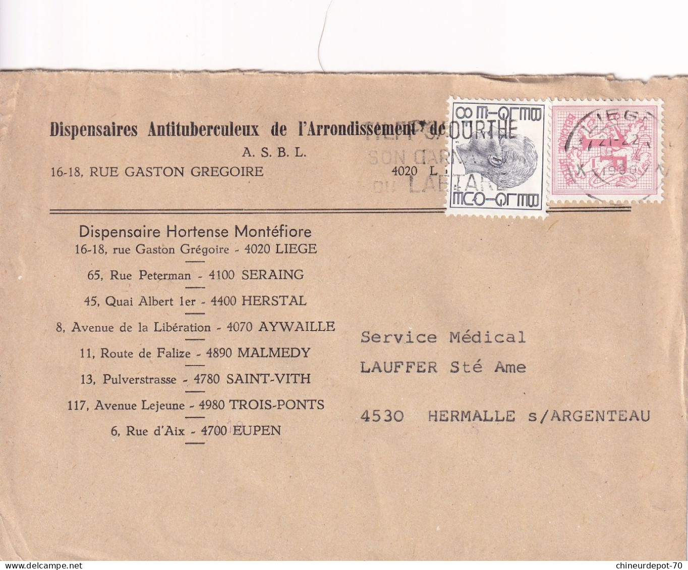 Dispensaires Antituberculeux De L'arrondissement De Liège  A.S.B.L  Belgique - Enveloppes
