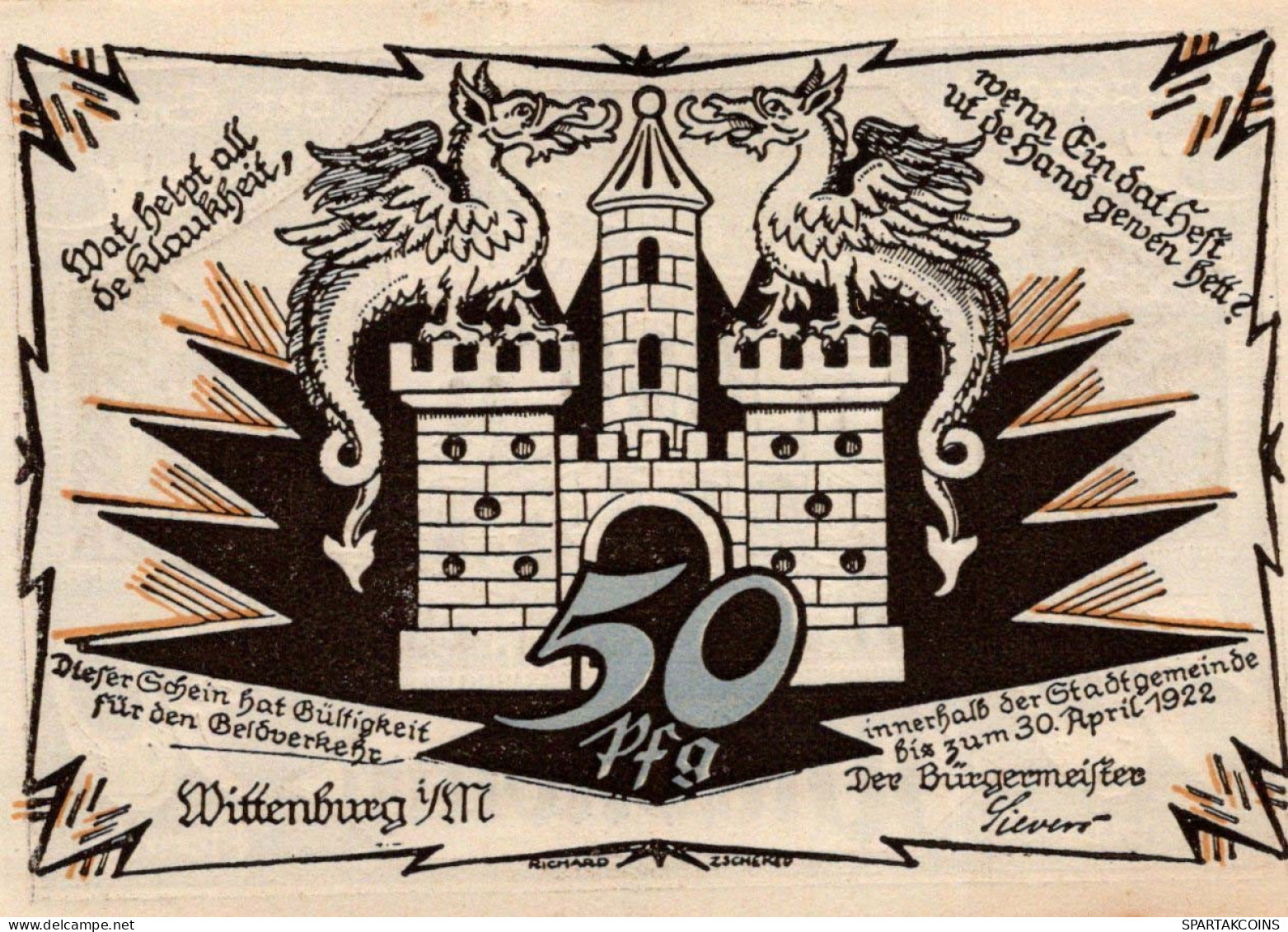 50 PFENNIG 1922 Stadt WITTENBURG Mecklenburg-Schwerin UNC DEUTSCHLAND #PJ060 - [11] Local Banknote Issues