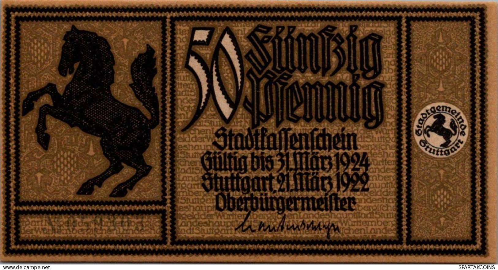 50 PFENNIG 1922 Stadt STUTTGART Württemberg UNC DEUTSCHLAND Notgeld #PC405 - [11] Local Banknote Issues