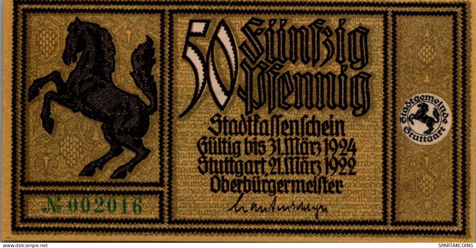 50 PFENNIG 1922 Stadt STUTTGART Württemberg UNC DEUTSCHLAND Notgeld #PC398 - [11] Local Banknote Issues
