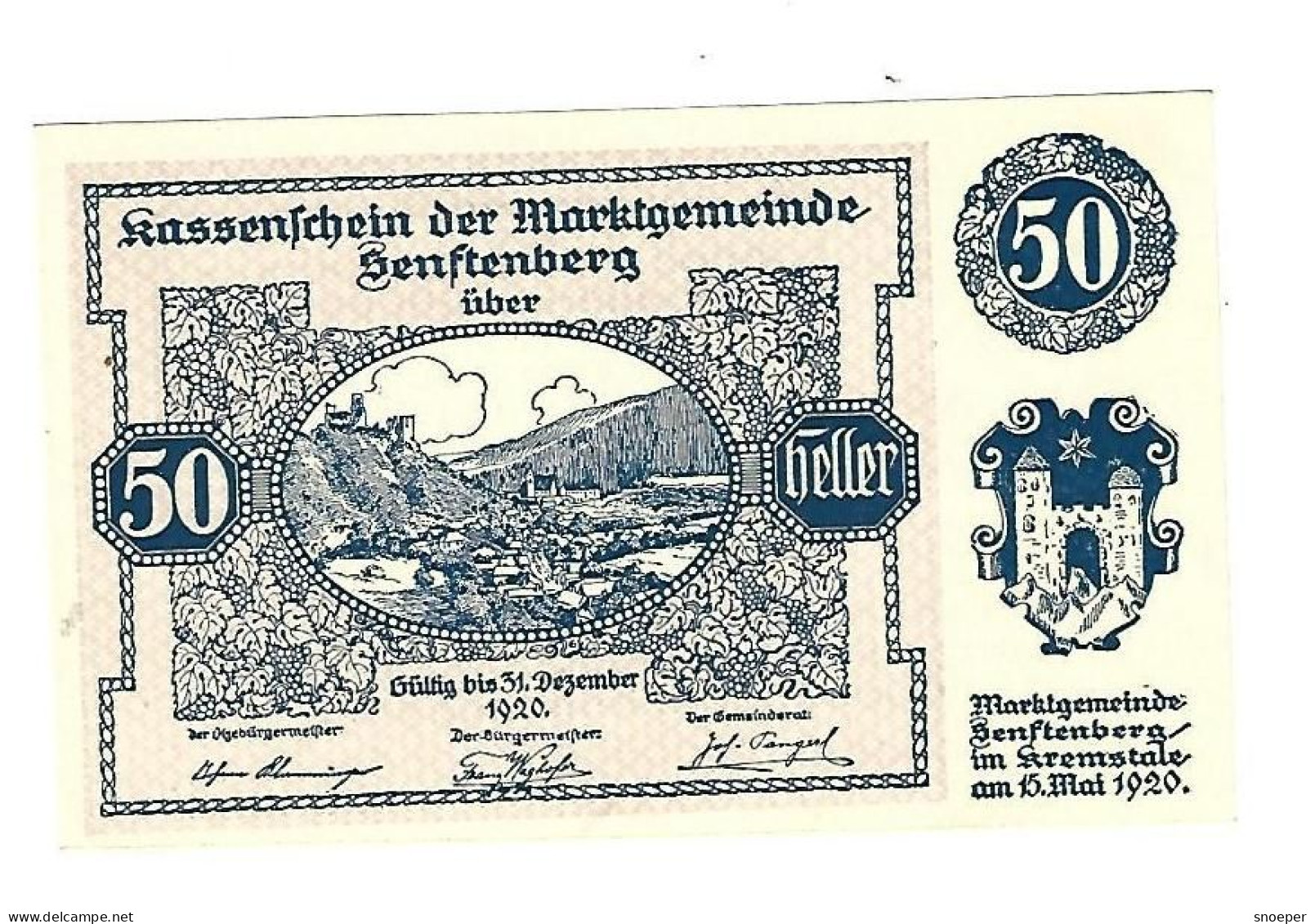**notgeld   Austria Senftenberg 50 Heller 993.1g - Autriche
