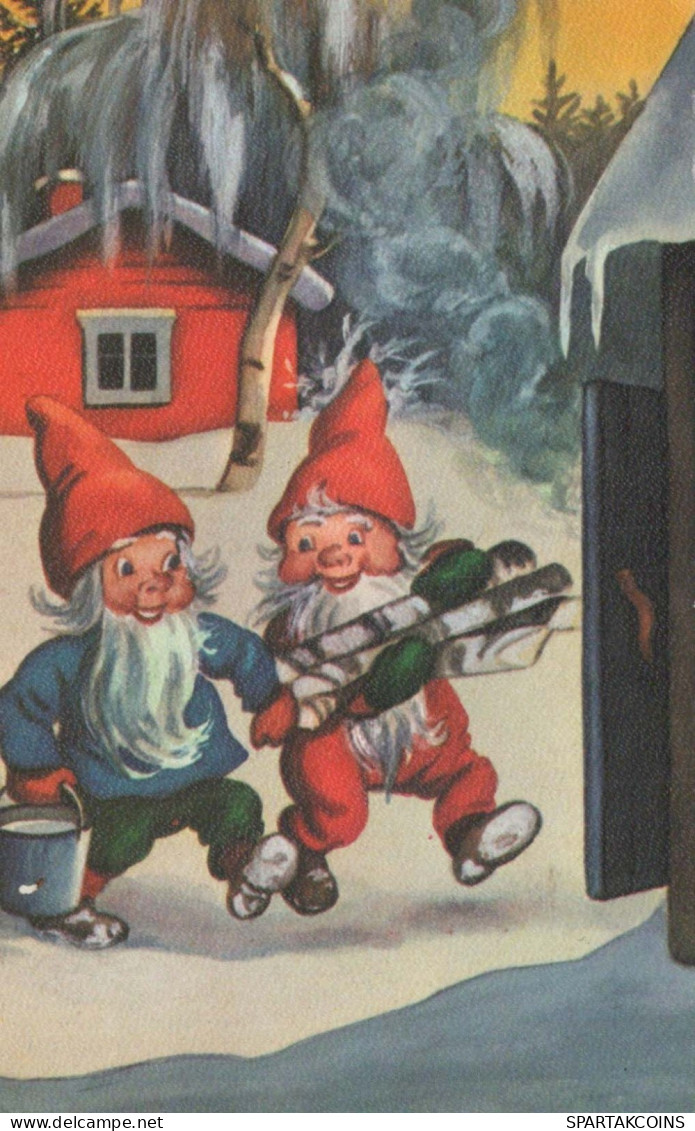 PAPÁ NOEL Feliz Año Navidad GNOMO Vintage Tarjeta Postal CPSMPF #PKG385.A - Santa Claus