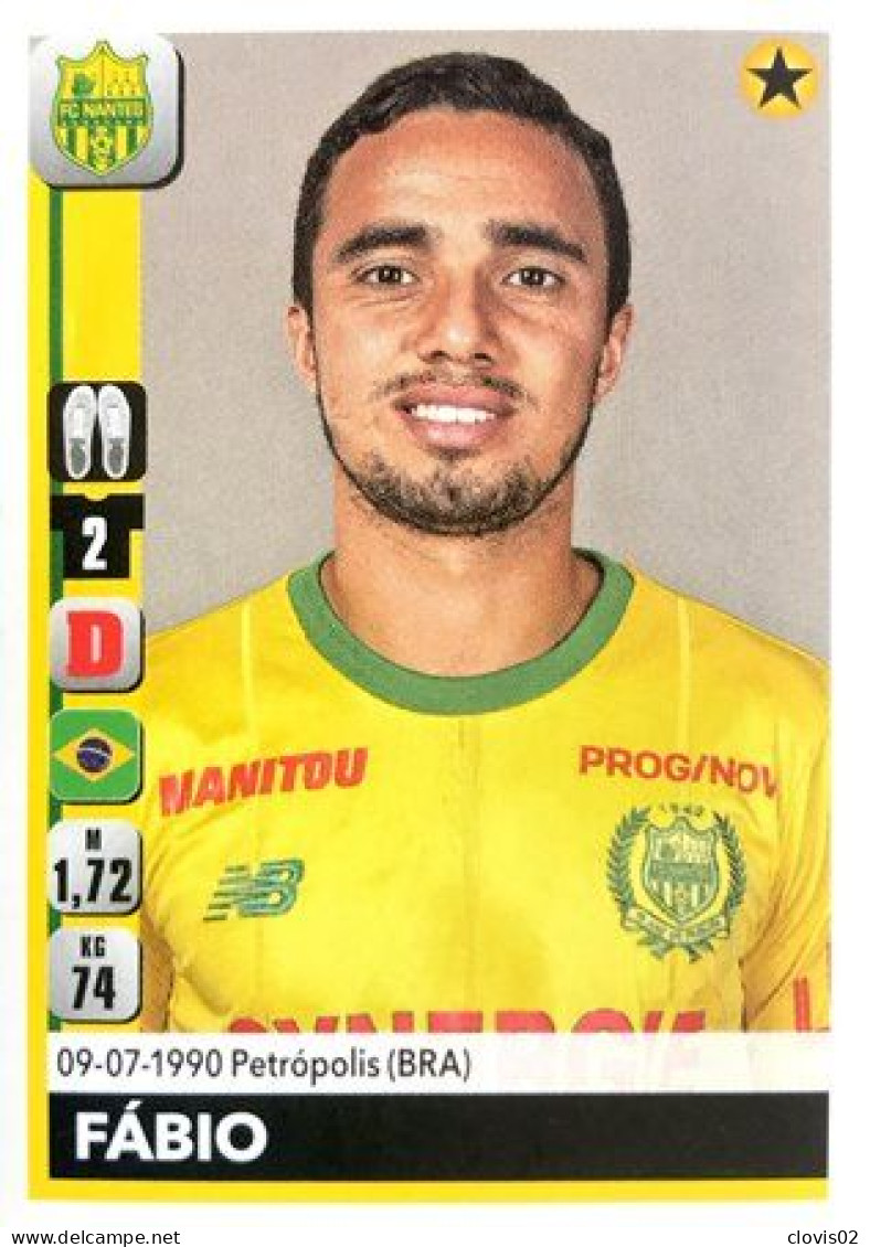 279 Fábio - FC Nantes - Panini Foot France 2018-2019 Sticker Vignette - Edizione Francese