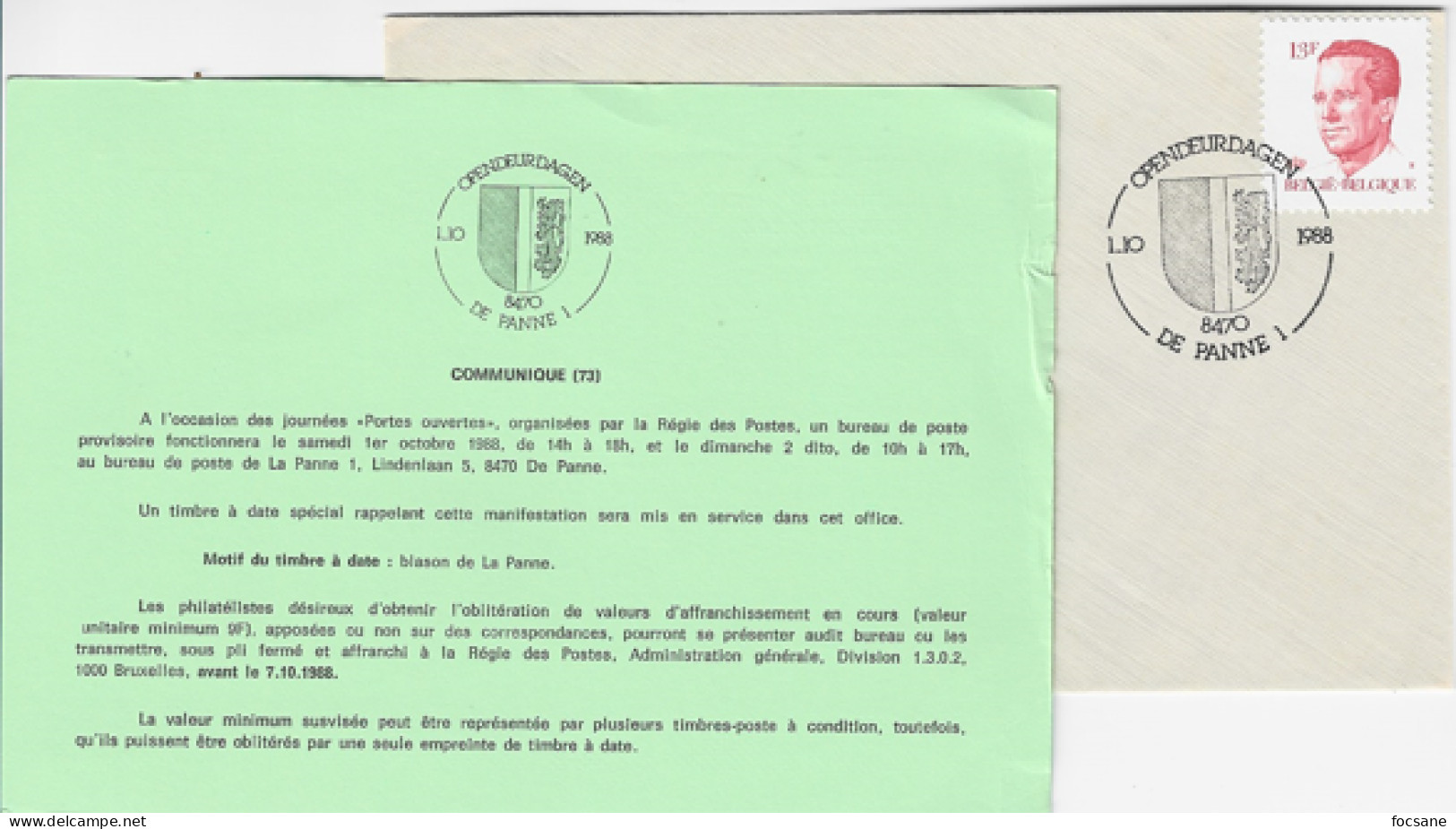 (73) 8470 De Panne   1-10-1988 Timbre N° 2299 - Other & Unclassified