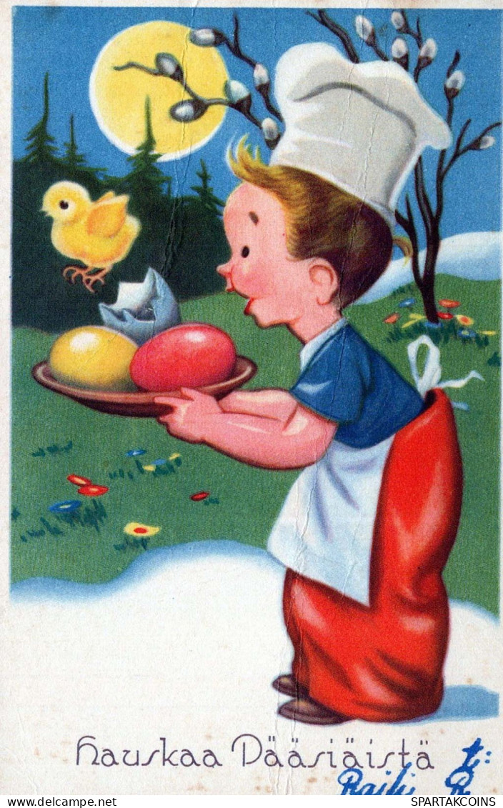 PÂQUES ENFANTS POULET ŒUF Vintage Carte Postale CPA #PKE319.A - Pâques