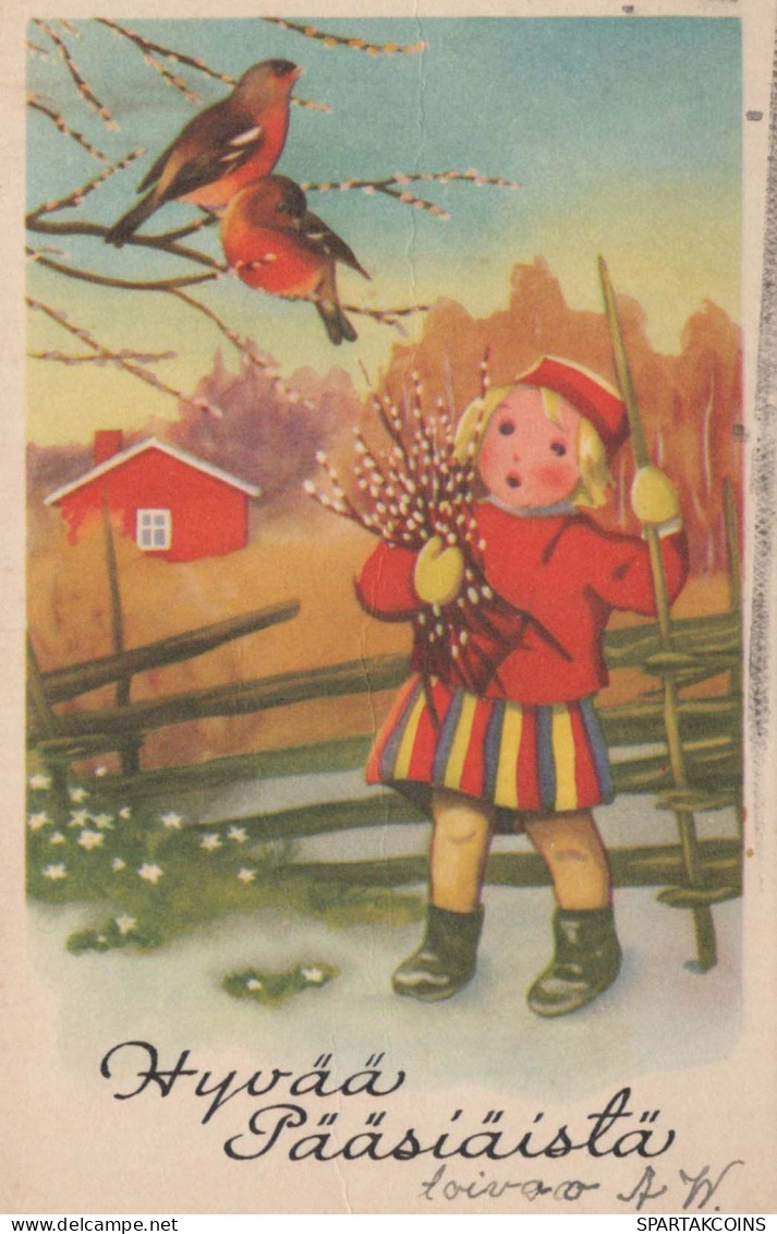 PASQUA BAMBINO POLLO UOVO Vintage Cartolina CPA #PKE328.A - Pâques