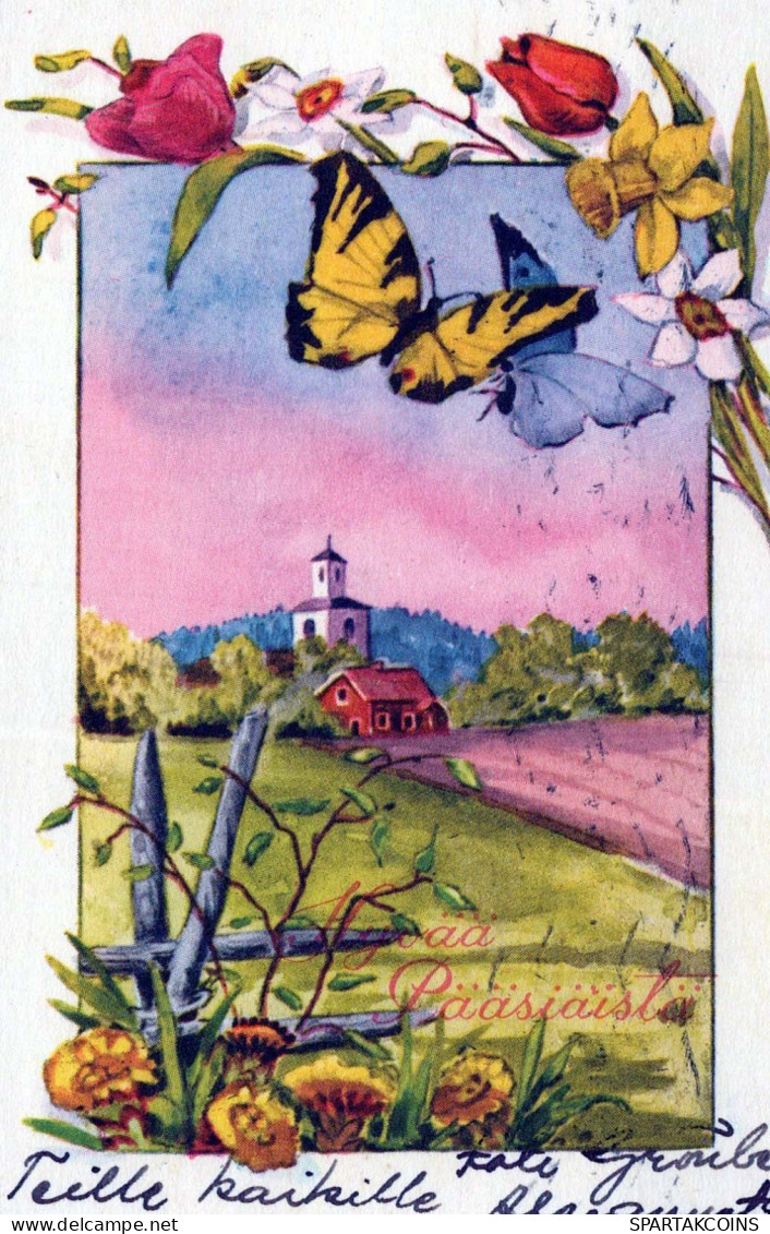 OSTERN FLOWERS Vintage Ansichtskarte Postkarte CPA #PKE160.A - Easter