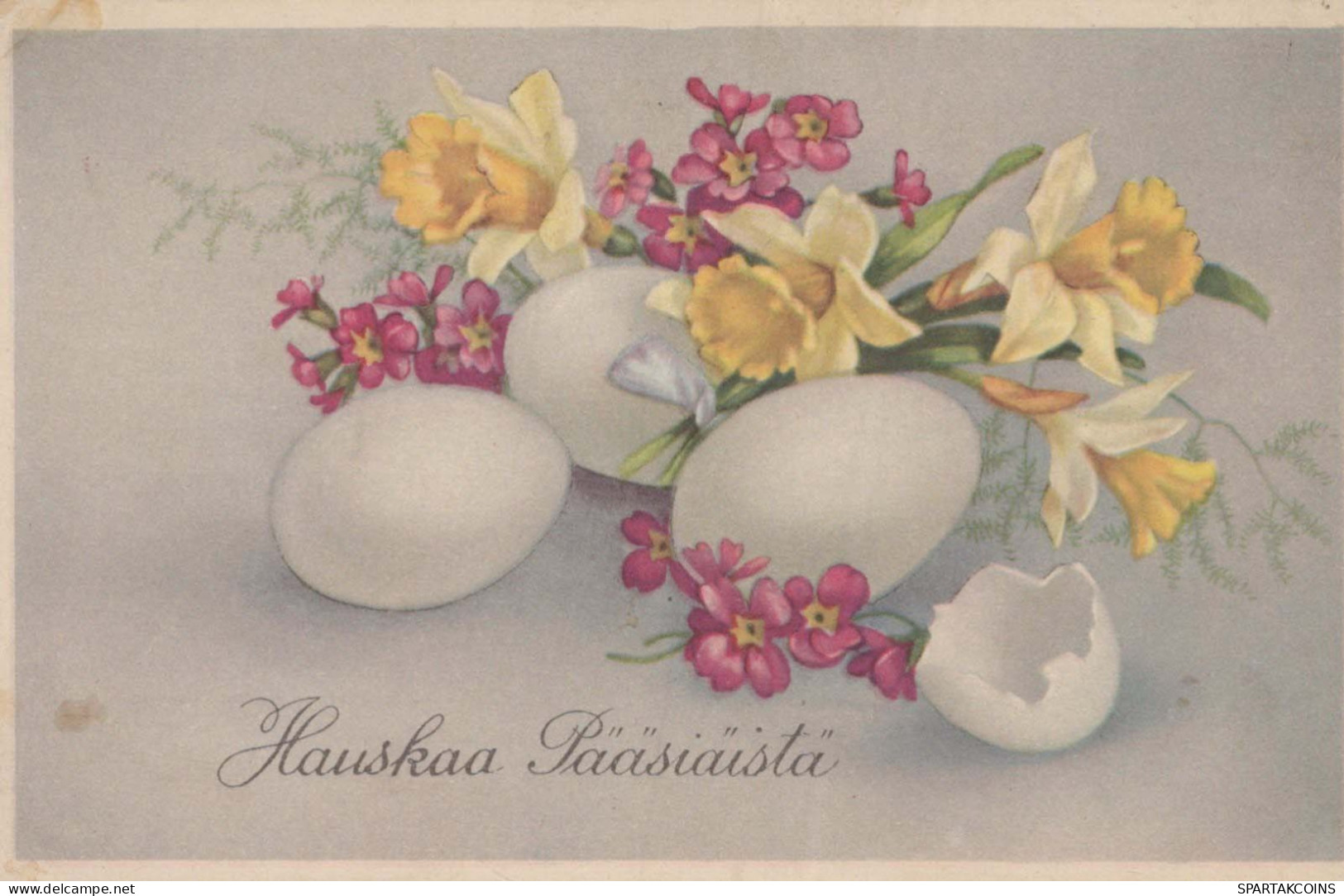 EASTER FLOWERS EGG Vintage Postcard CPA #PKE151.A - Ostern